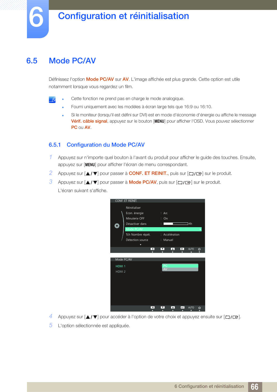 Samsung LS27C750PS/EN manual Configuration du Mode PC/AV 