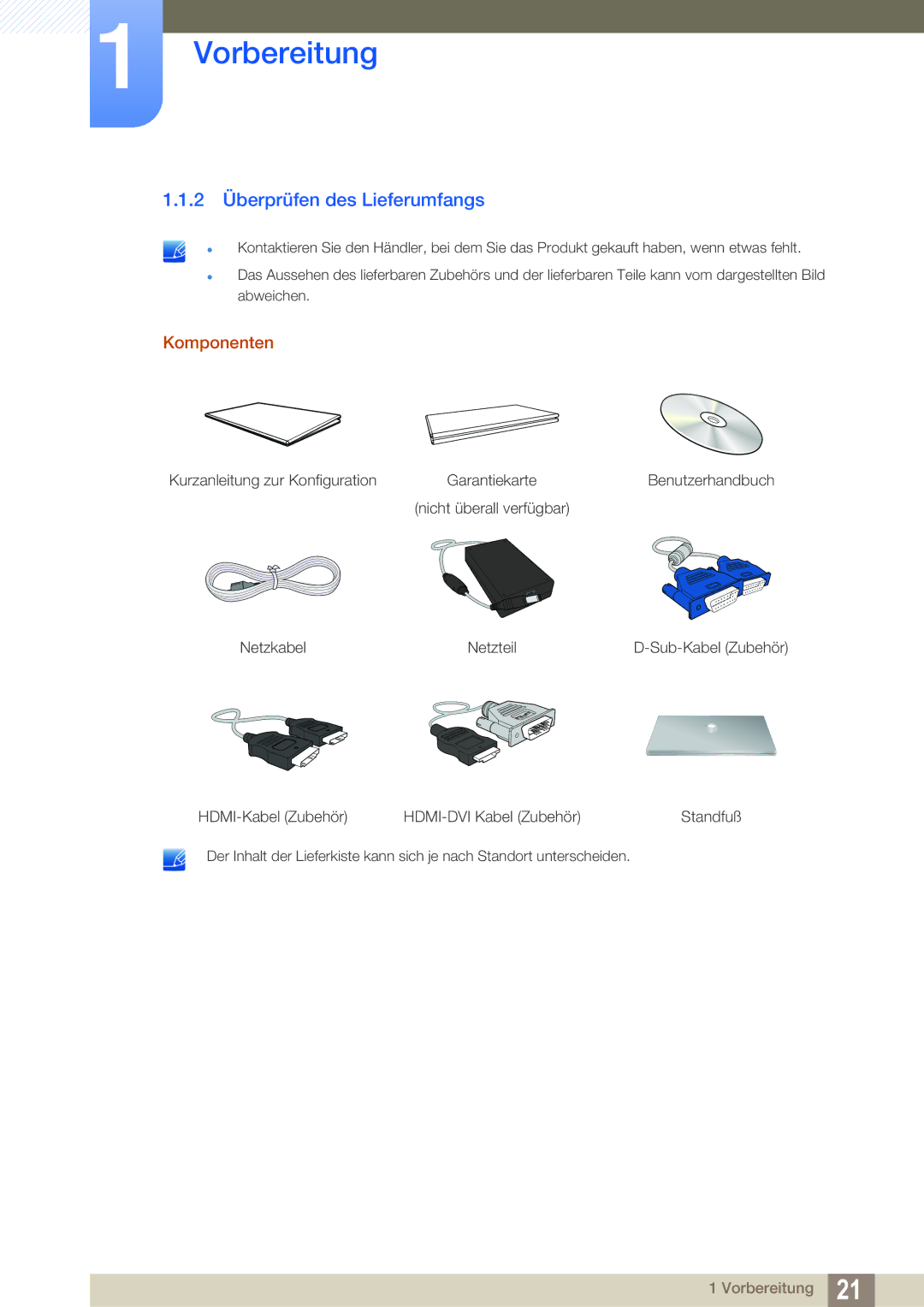 Samsung LS27C750PS/EN manual 2 Überprüfen des Lieferumfangs, Komponenten 