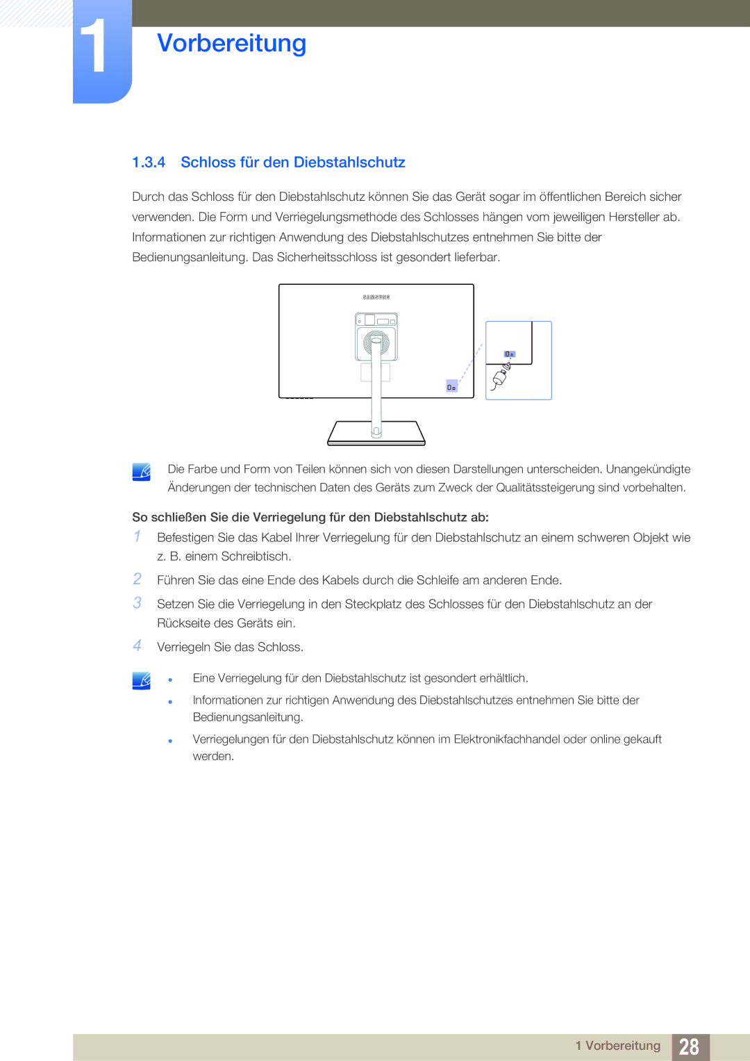 Samsung LS27C750PS/EN manual Schloss für den Diebstahlschutz 