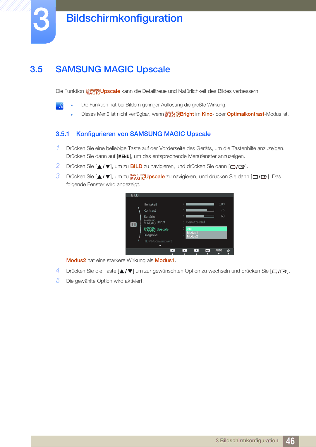 Samsung LS27C750PS/EN manual Konfigurieren von Samsung Magic Upscale 