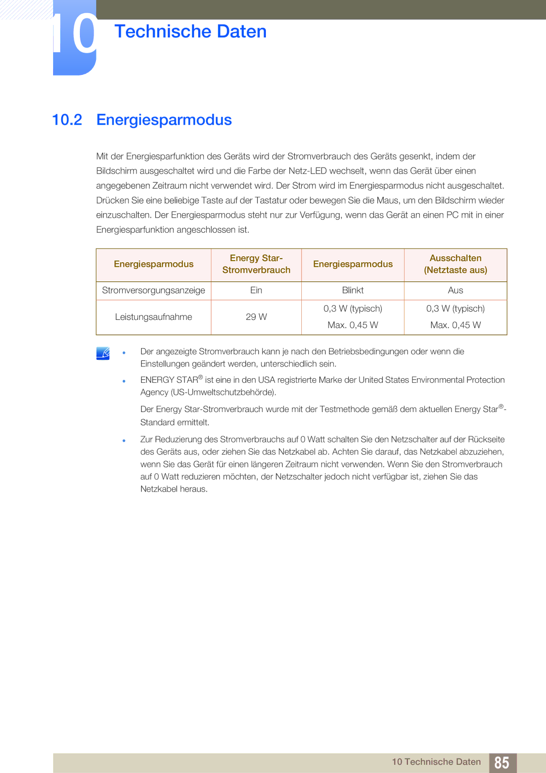 Samsung LS27C750PS/EN manual Energiesparmodus 