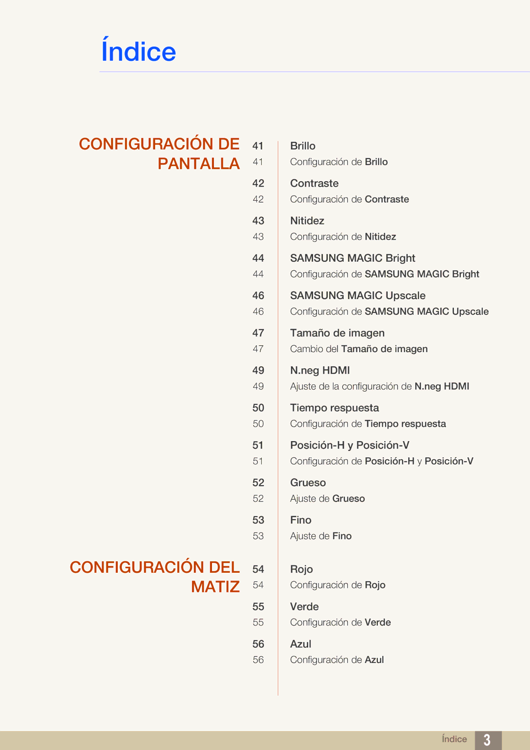 Samsung LS27C750PS/EN manual Configuración DE Pantalla Configuración DEL Matiz 