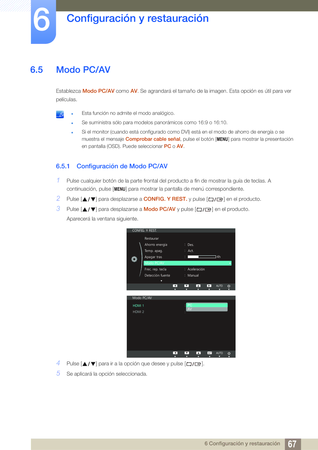 Samsung LS27C750PS/EN manual Configuración de Modo PC/AV 