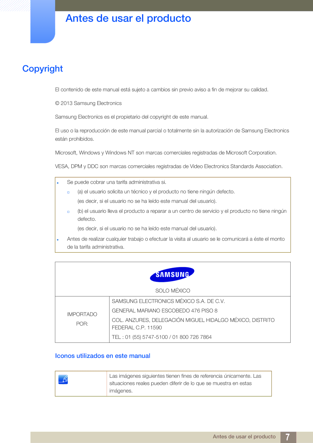 Samsung LS27C750PS/EN Antes de usar el producto, Copyright, Iconos utilizados en este manual 