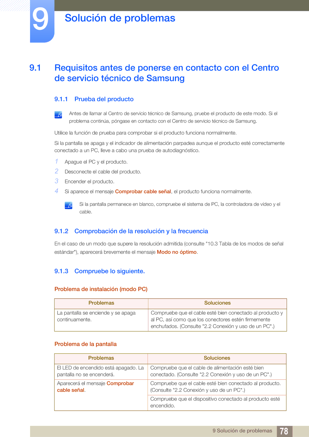 Samsung LS27C750PS/EN manual Solución de problemas, Prueba del producto, Comprobación de la resolución y la frecuencia 