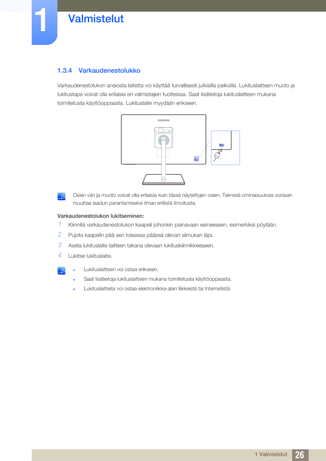 Samsung LS27C750PS/EN manual Varkaudenestolukko 