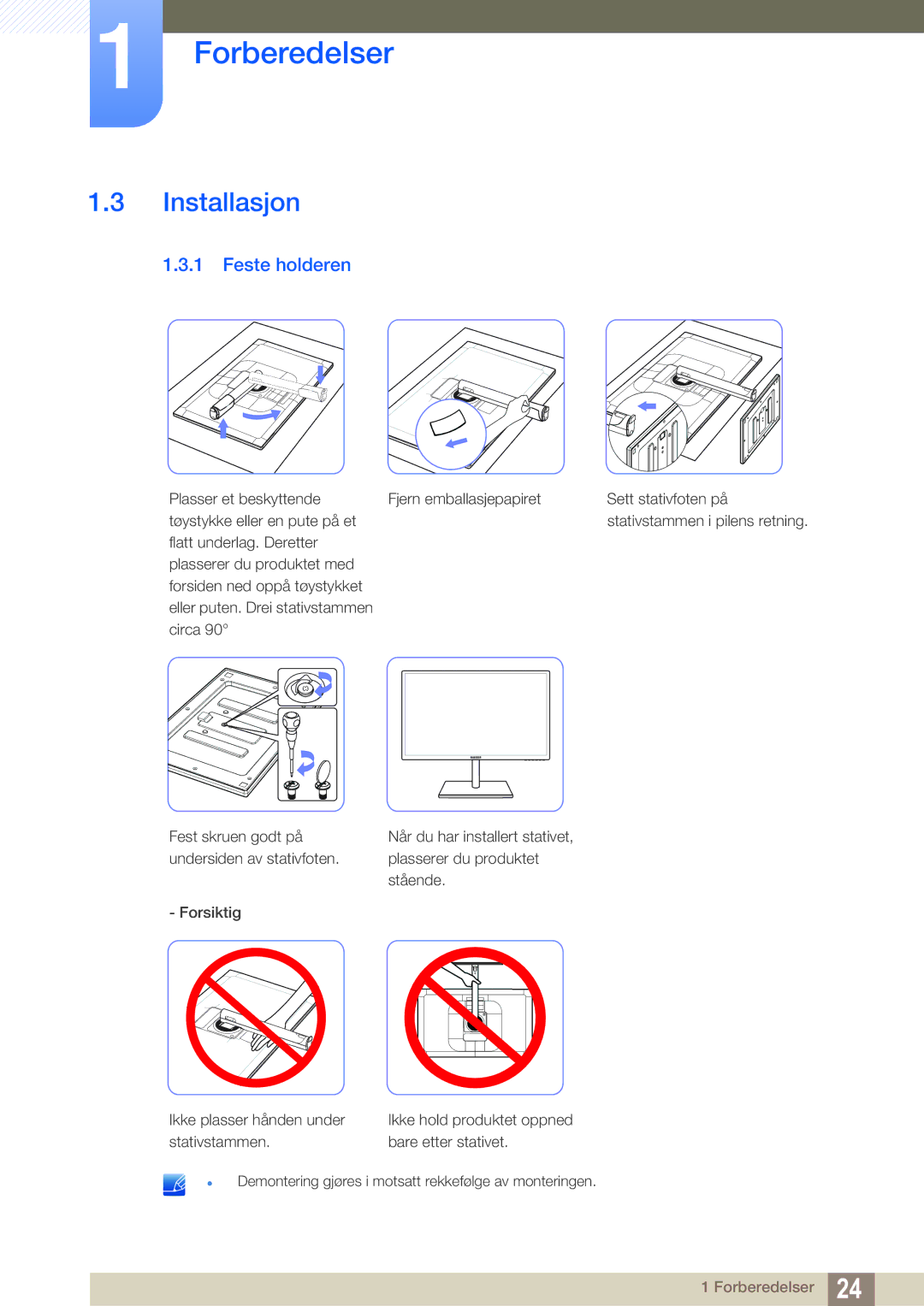 Samsung LS27C750PS/EN manual Installasjon, Feste holderen 