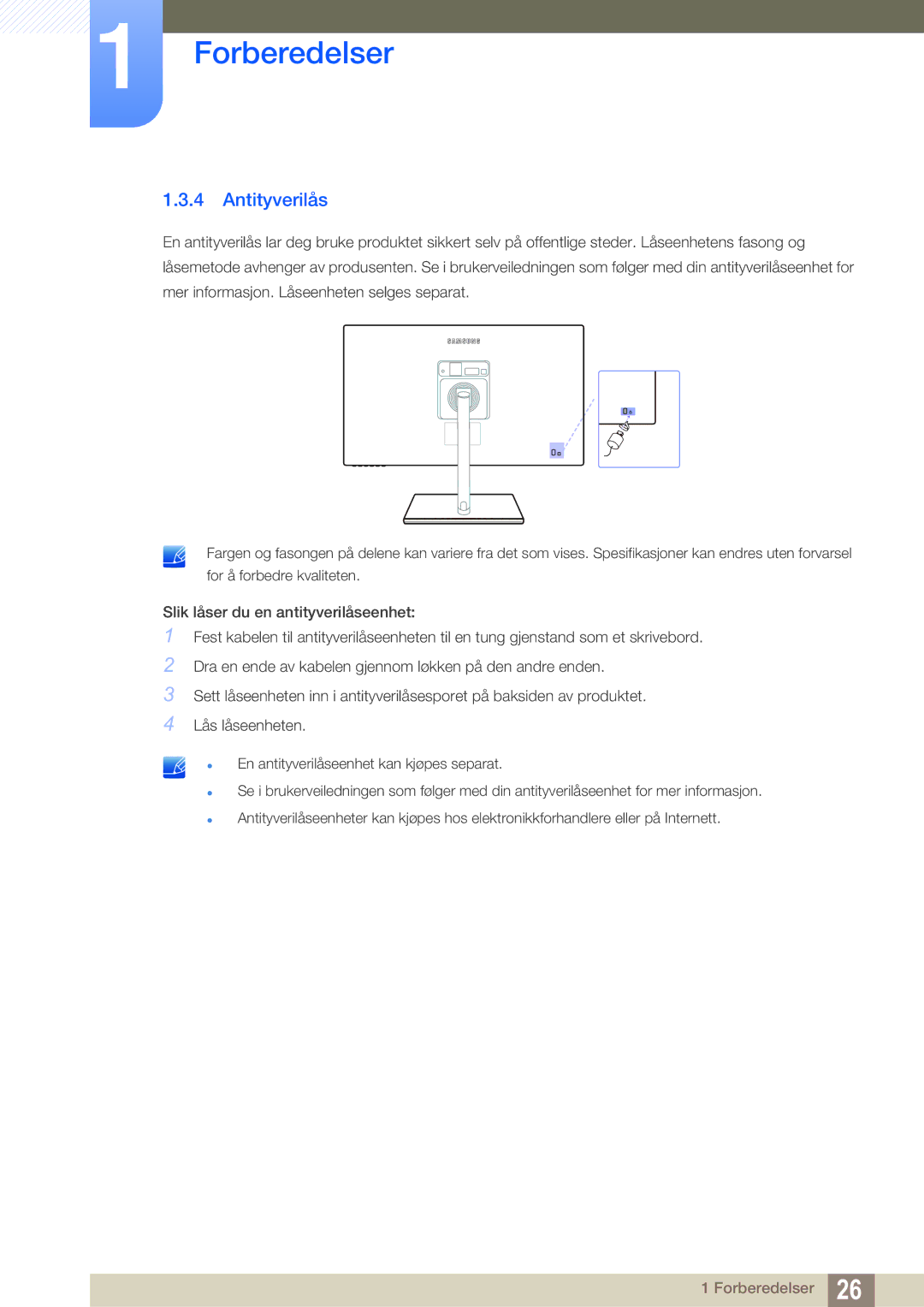 Samsung LS27C750PS/EN manual Antityverilås 