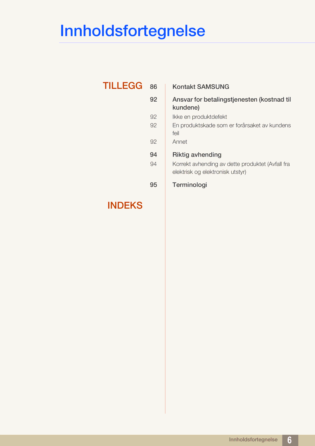 Samsung LS27C750PS/EN manual Tillegg Indeks 