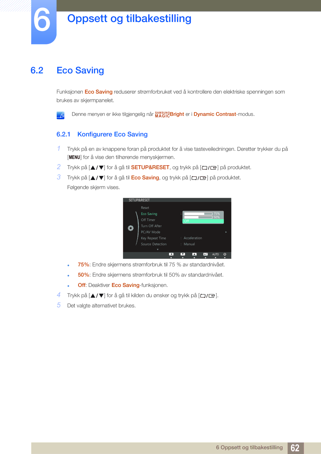 Samsung LS27C750PS/EN manual Konfigurere Eco Saving 