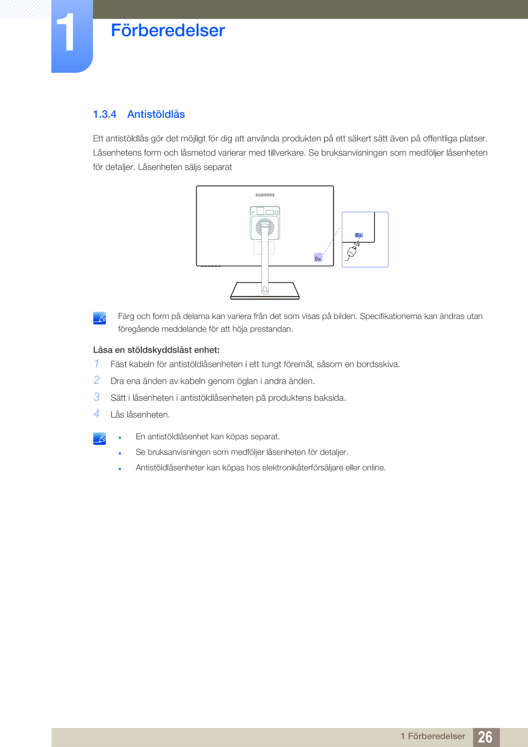 Samsung LS27C750PS/EN manual Antistöldlås 