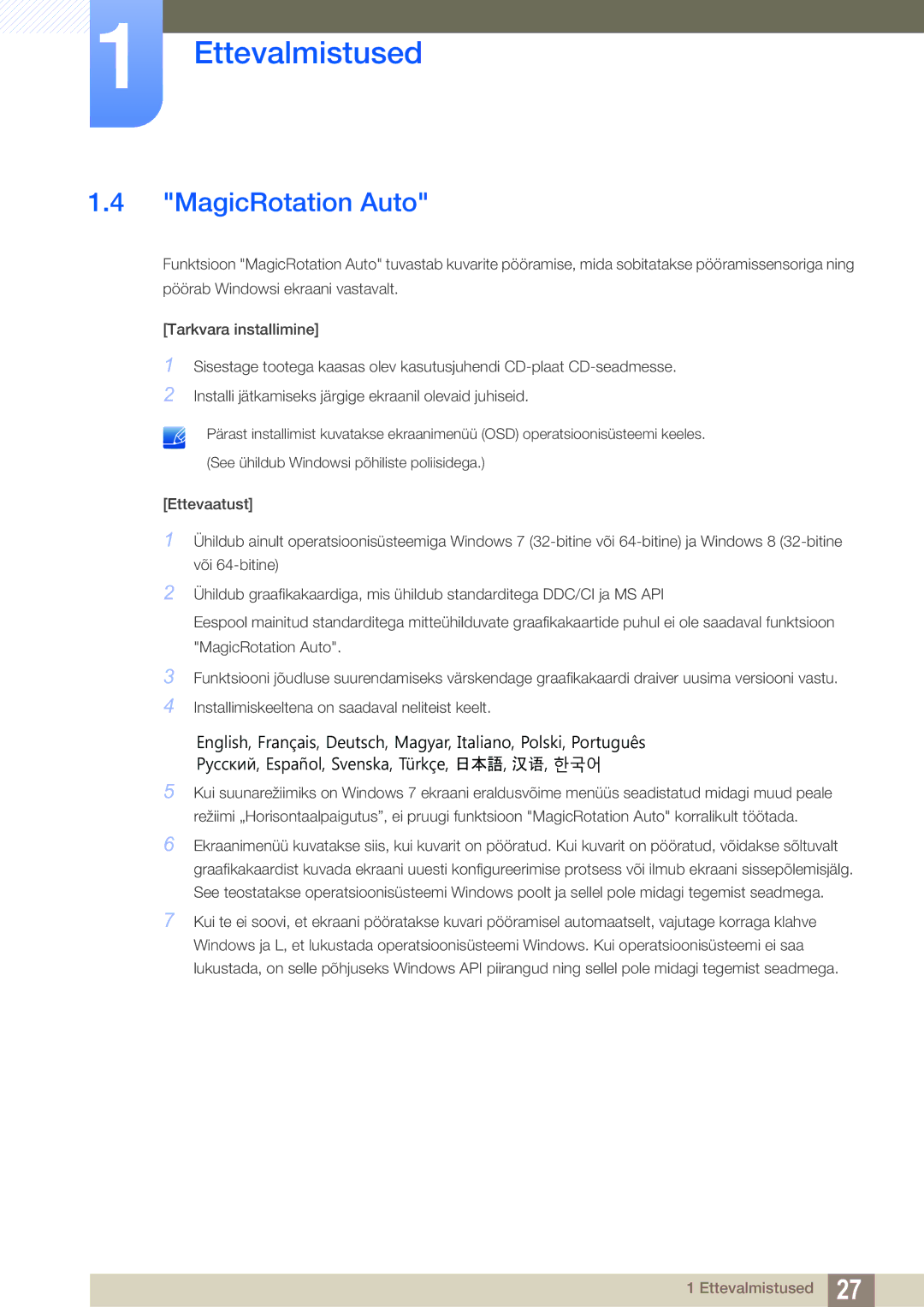 Samsung LS27C750PS/EN manual MagicRotation Auto 