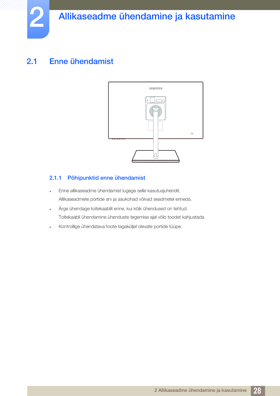 Samsung LS27C750PS/EN manual Allikaseadme ühendamine ja kasutamine, Enne ühendamist, 1 Põhipunktid enne ühendamist 