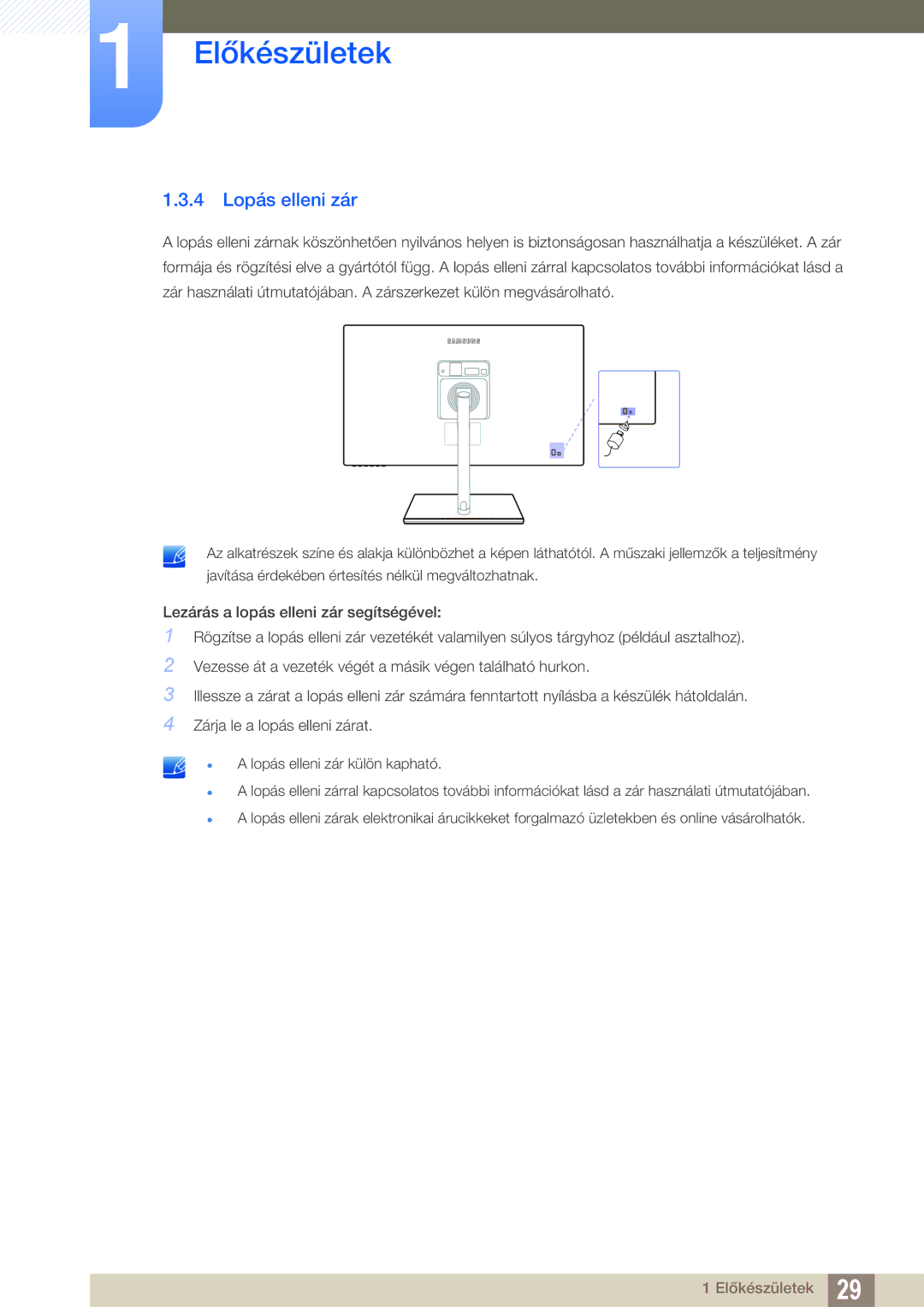 Samsung LS27C750PS/EN manual 4 Lopás elleni zár 