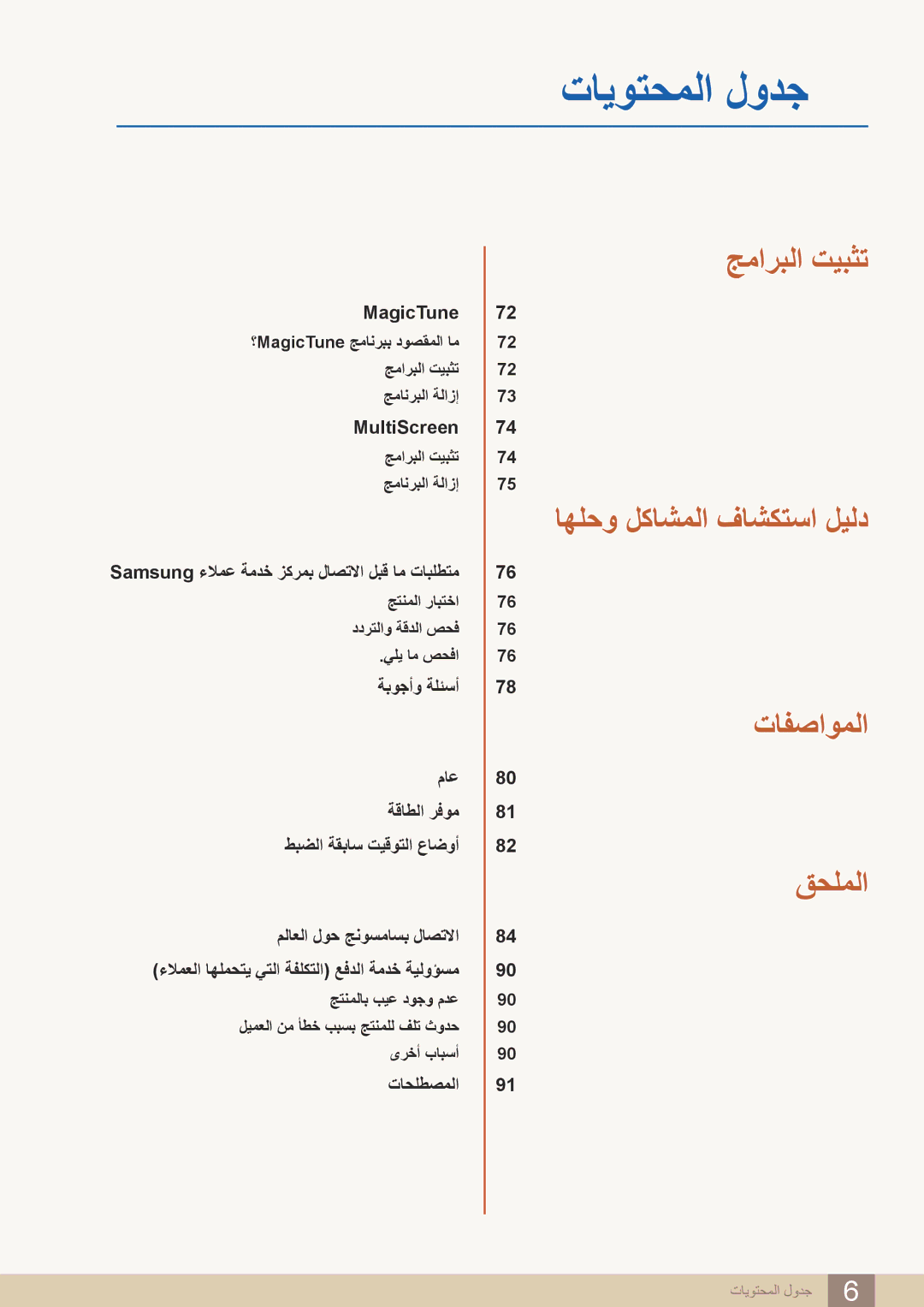 Samsung LS27C750PS/UE, LS27C750PS/ZR, LS24C750PS/ZR manual جماربلا تيبثت اهلحو لكاشملا فاشكتسا ليلد تافصاوملا قحلملا 