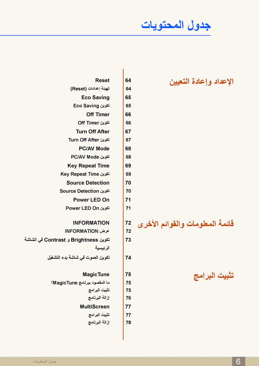 Samsung LS27C750PS/UE, LS27C750PS/ZR, LS24C750PS/ZR manual 72 ىرخلأا مئاوقلاو تامولعملا ةمئاق 