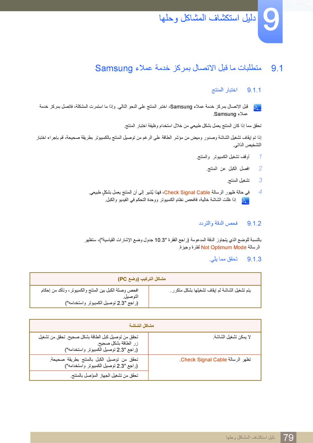 Samsung LS27C750PS/ZR manual اهلحو لكاشملا فاشكتسا ليلد, Samsung ءلامع ةمدخ زكرمب لاصتلاا لبق ام تابلطتم, جتنملا رابتخا 