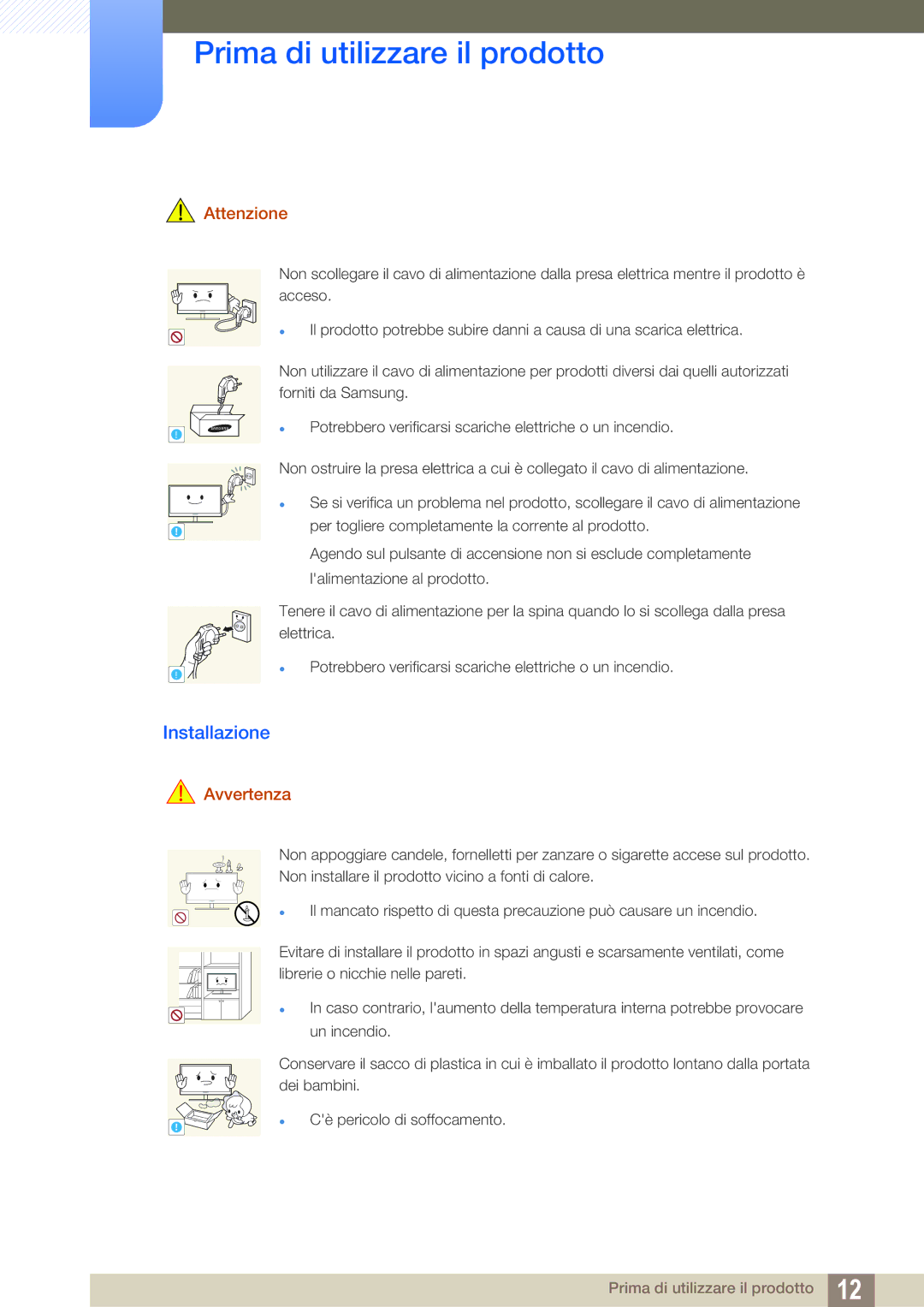 Samsung LS27D390HS/EN, LS24D390HL/EN, LS22D390HS/EN manual Installazione, Attenzione 