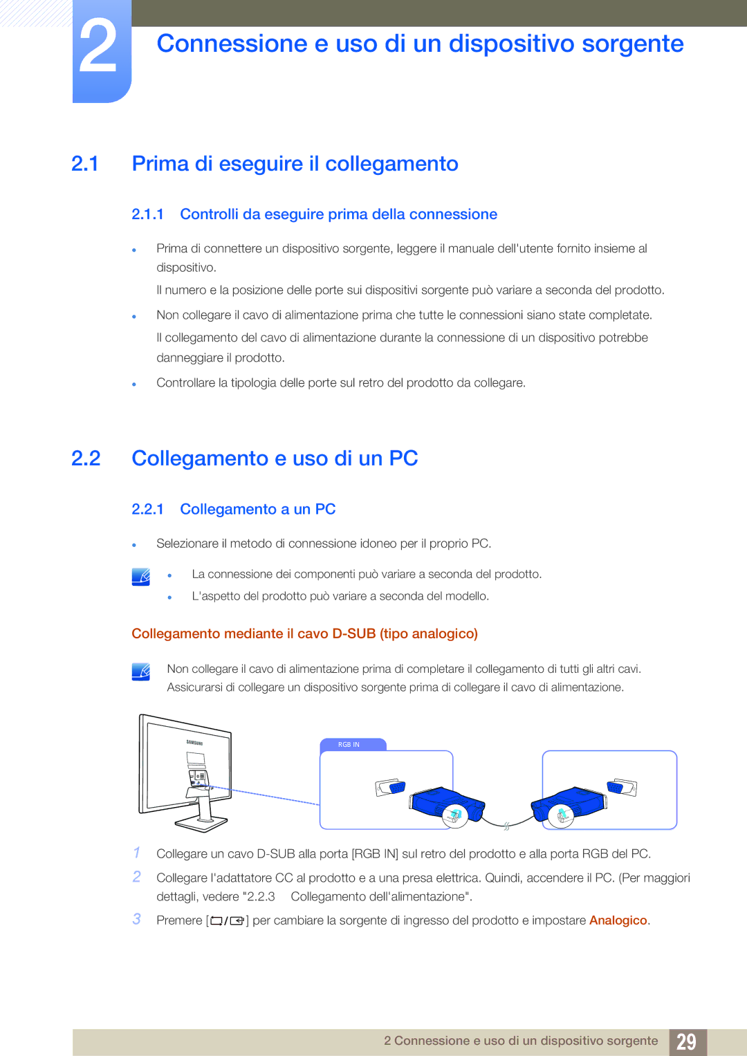 Samsung LS22D390HS/EN, LS27D390HS/EN manual Connessione e uso di un dispositivo sorgente, Prima di eseguire il collegamento 