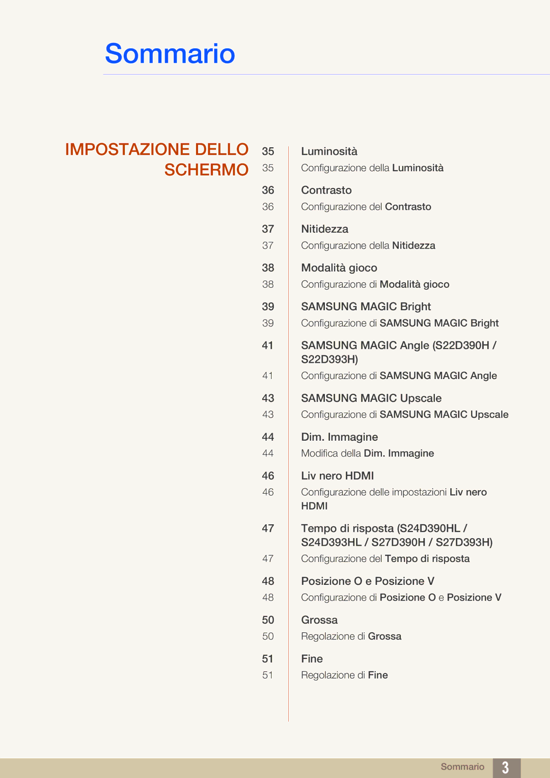 Samsung LS27D390HS/EN, LS24D390HL/EN, LS22D390HS/EN manual Impostazione Dello Schermo 