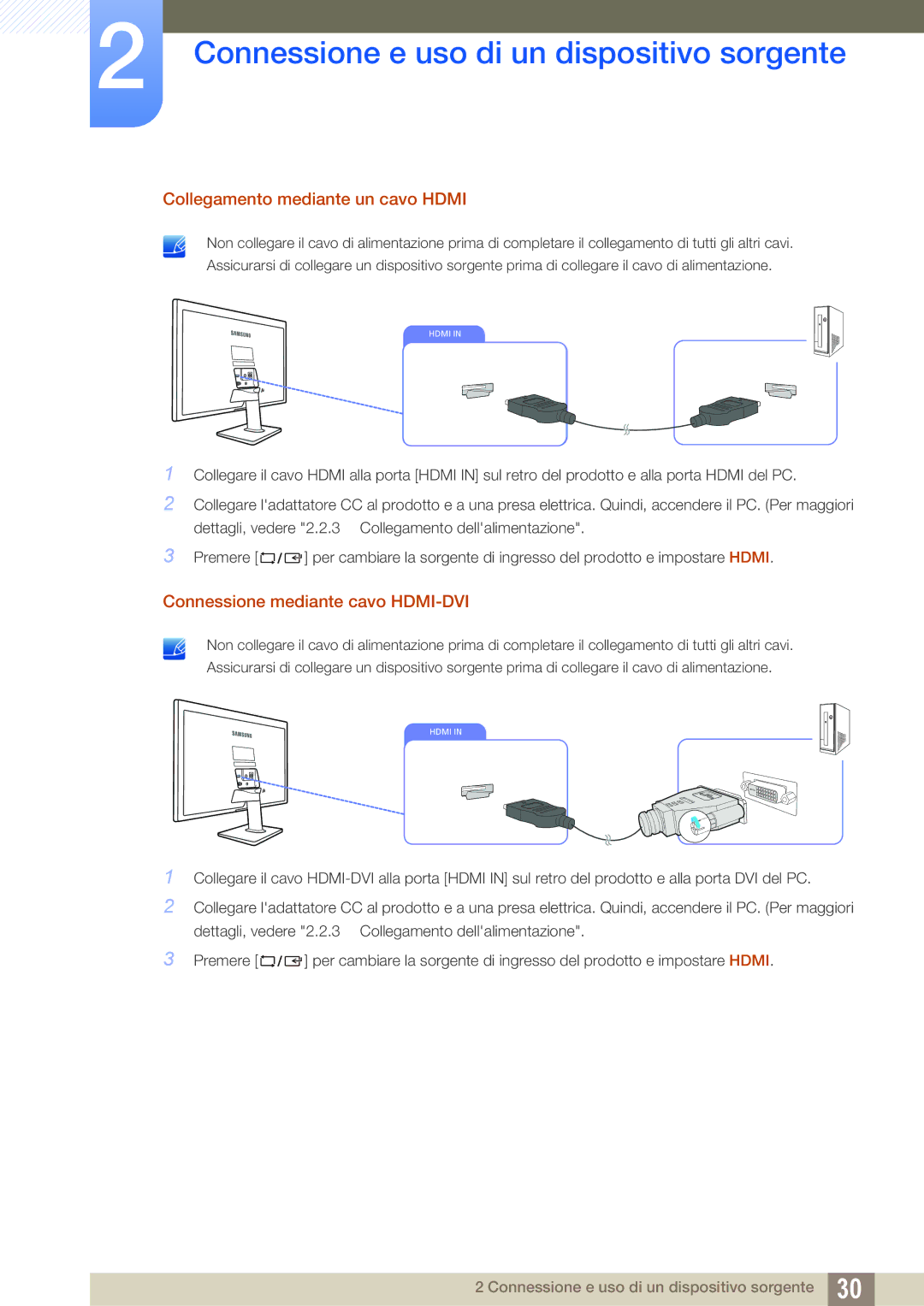 Samsung LS27D390HS/EN, LS24D390HL/EN, LS22D390HS/EN Collegamento mediante un cavo Hdmi, Connessione mediante cavo HDMI-DVI 