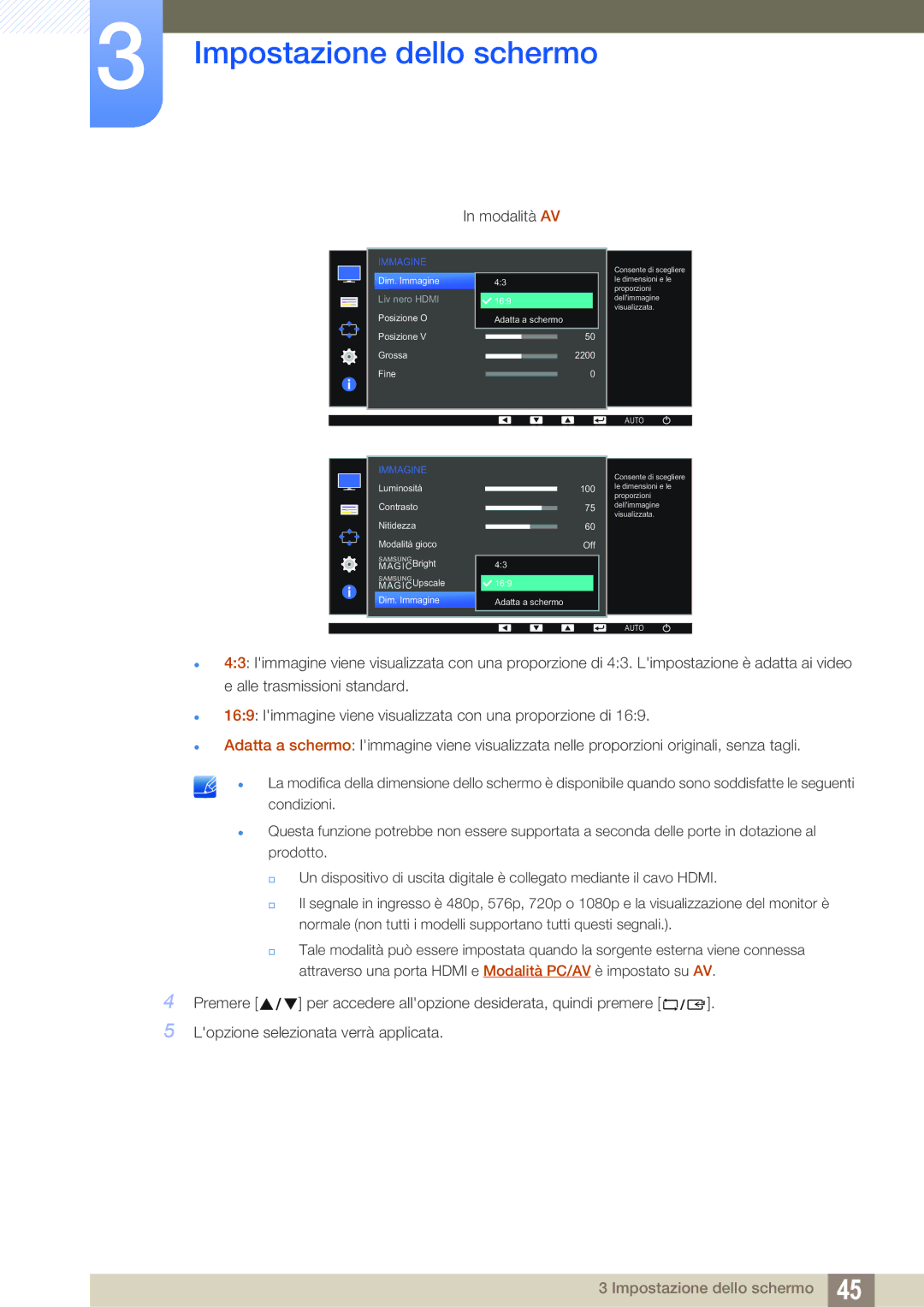 Samsung LS27D390HS/EN, LS24D390HL/EN, LS22D390HS/EN manual Modalità AV 