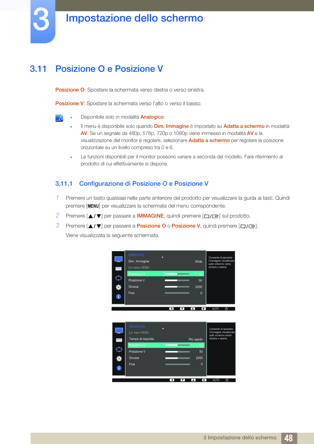 Samsung LS27D390HS/EN, LS24D390HL/EN, LS22D390HS/EN manual Configurazione di Posizione O e Posizione 