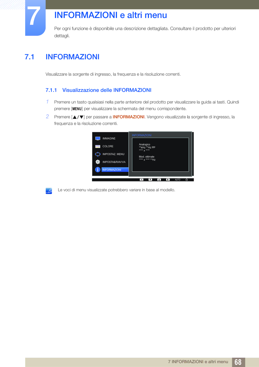 Samsung LS22D390HS/EN, LS27D390HS/EN, LS24D390HL/EN manual Informazioni e altri menu, Visualizzazione delle Informazioni 