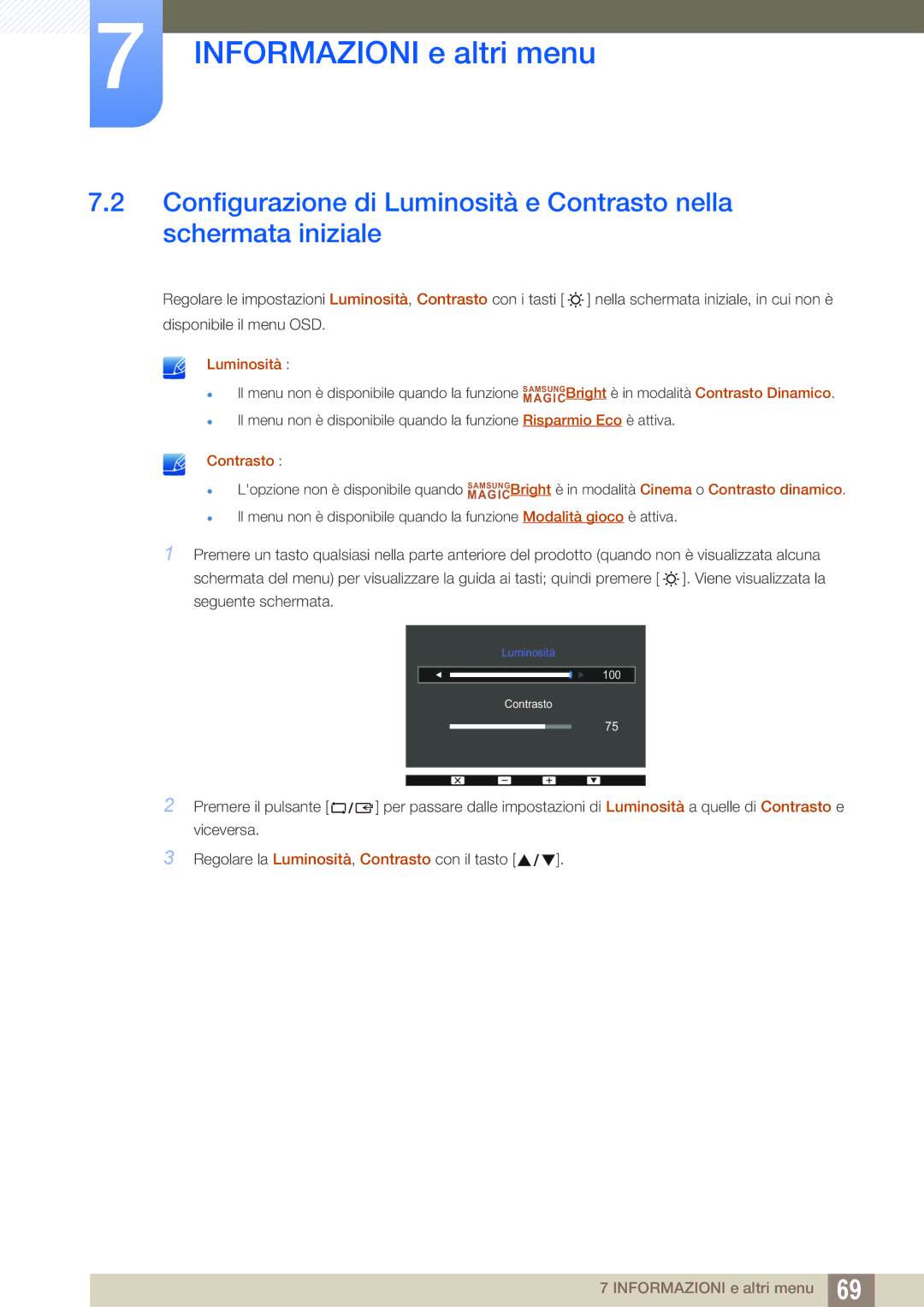 Samsung LS27D390HS/EN, LS24D390HL/EN, LS22D390HS/EN manual Luminosità 