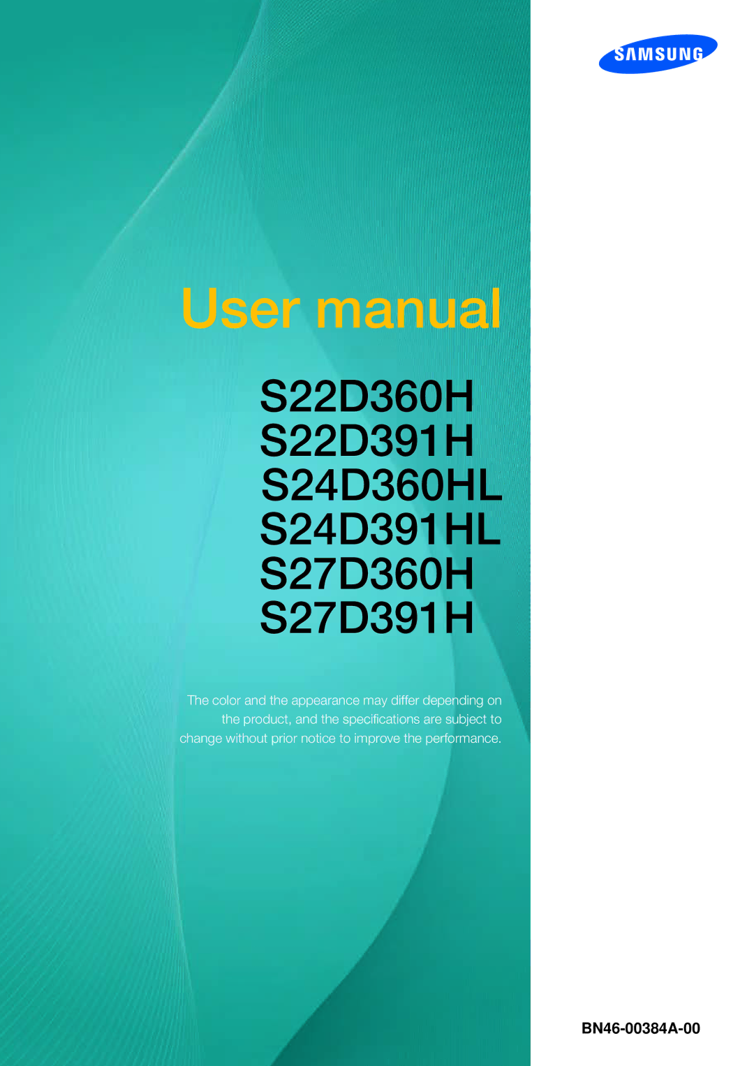 Samsung LS24D391HL/EN, LS27D391HS/EN, LS24D360HL/XV manual S22D360H S22D391H S24D360HL S24D391HL S27D360H S27D391H 