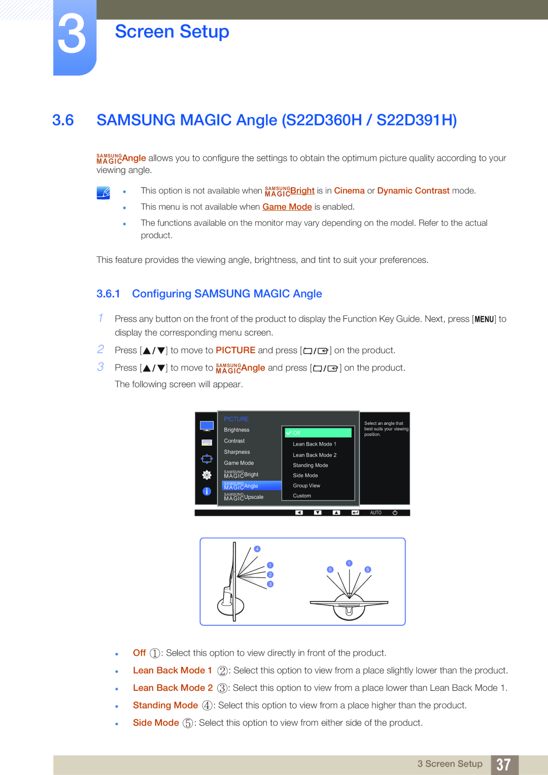 Samsung LS24D391HL/EN, LS27D391HS/EN manual Samsung Magic Angle S22D360H / S22D391H, Configuring Samsung Magic Angle 