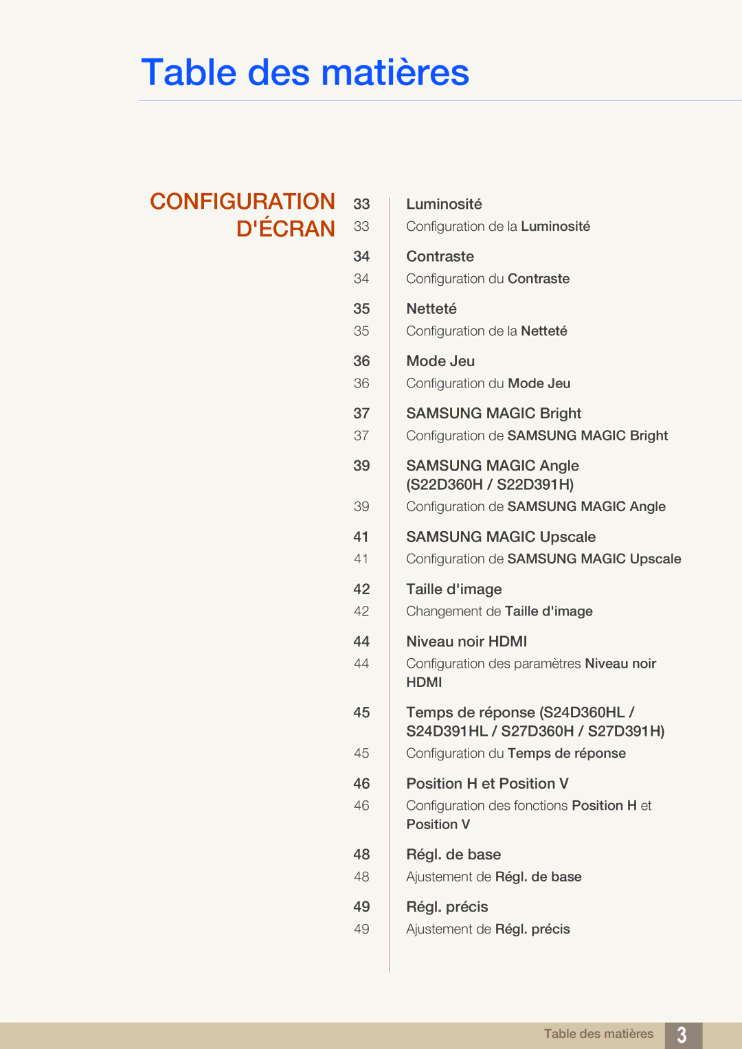 Samsung LS24D391HL/EN, LS27D391HS/EN manual Configuration Décran 