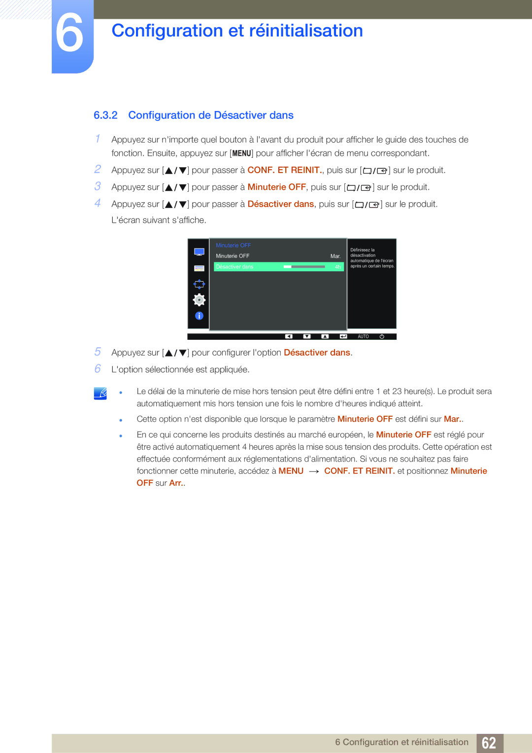 Samsung LS27D391HS/EN, LS24D391HL/EN manual Configuration de Désactiver dans 