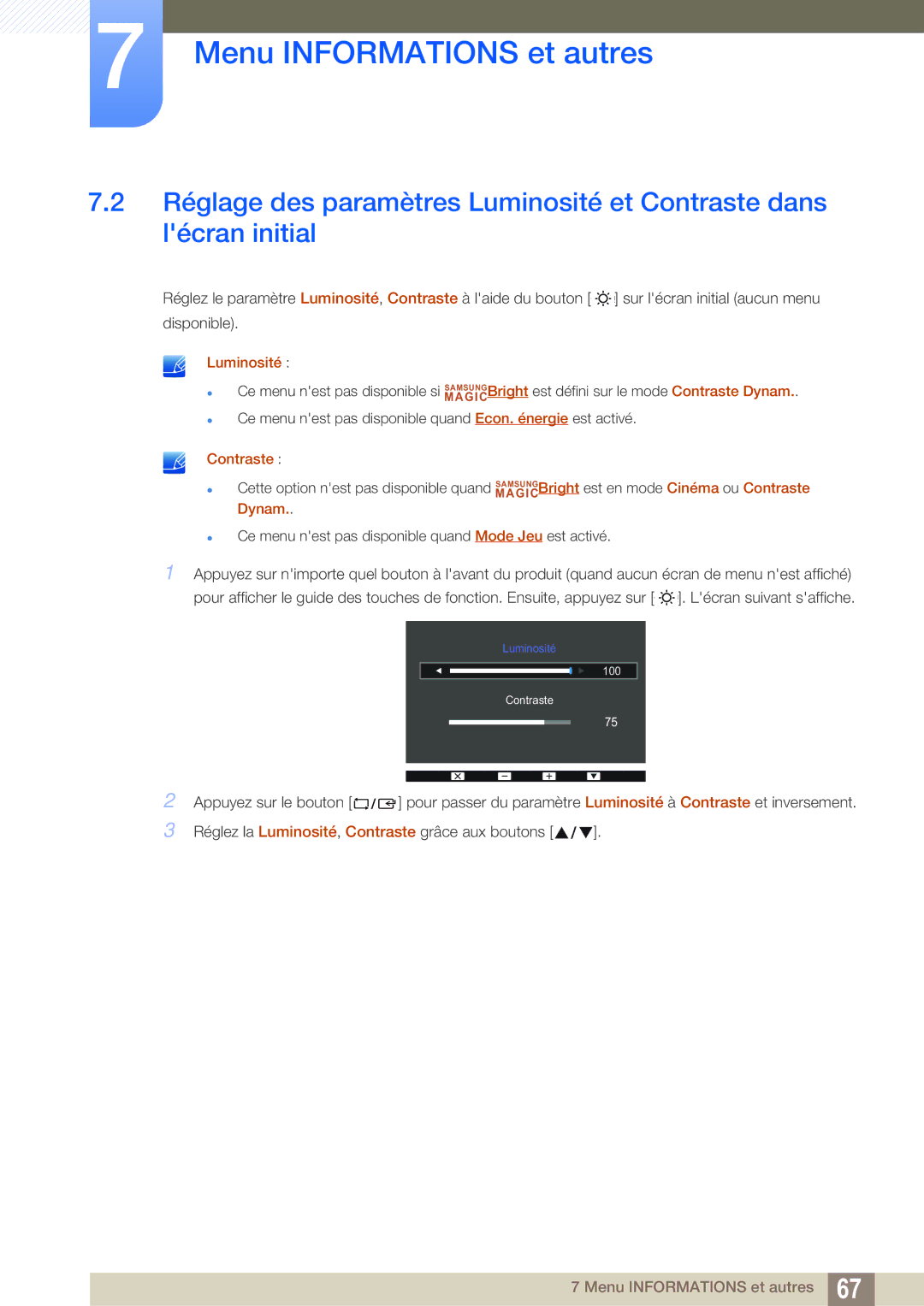 Samsung LS24D391HL/EN, LS27D391HS/EN manual Luminosité 