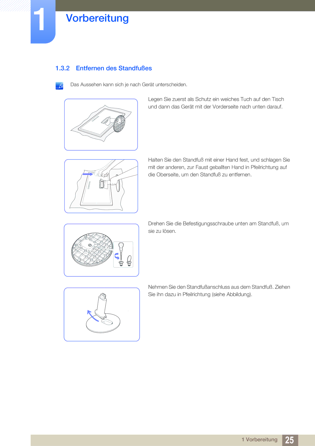 Samsung LS24D391HL/EN, LS27D391HS/EN manual Entfernen des Standfußes 