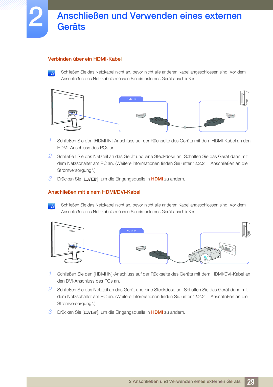 Samsung LS24D391HL/EN, LS27D391HS/EN manual Verbinden über ein HDMI-Kabel, Anschließen mit einem HDMI/DVI-Kabel 