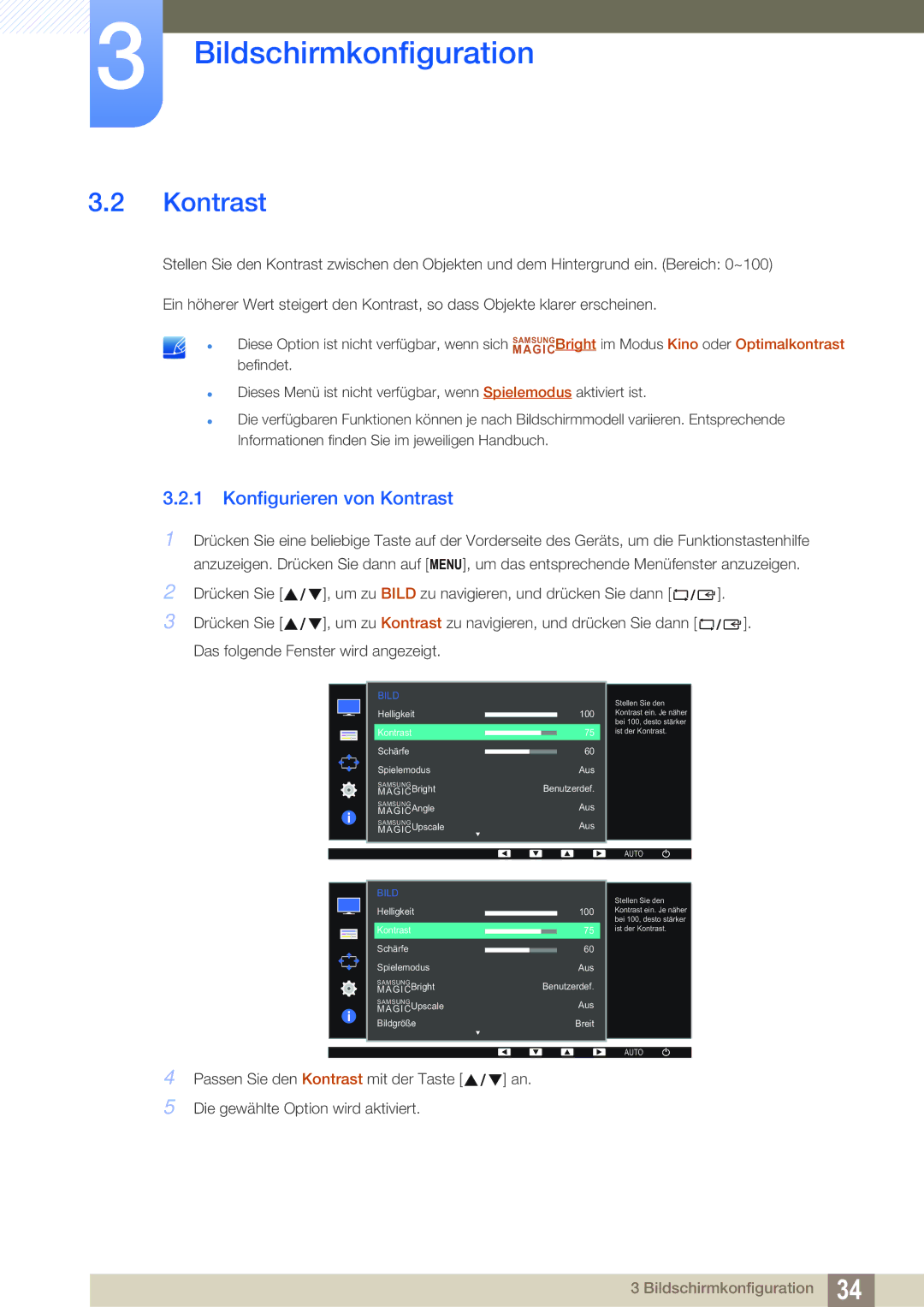 Samsung LS27D391HS/EN, LS24D391HL/EN manual Konfigurieren von Kontrast 