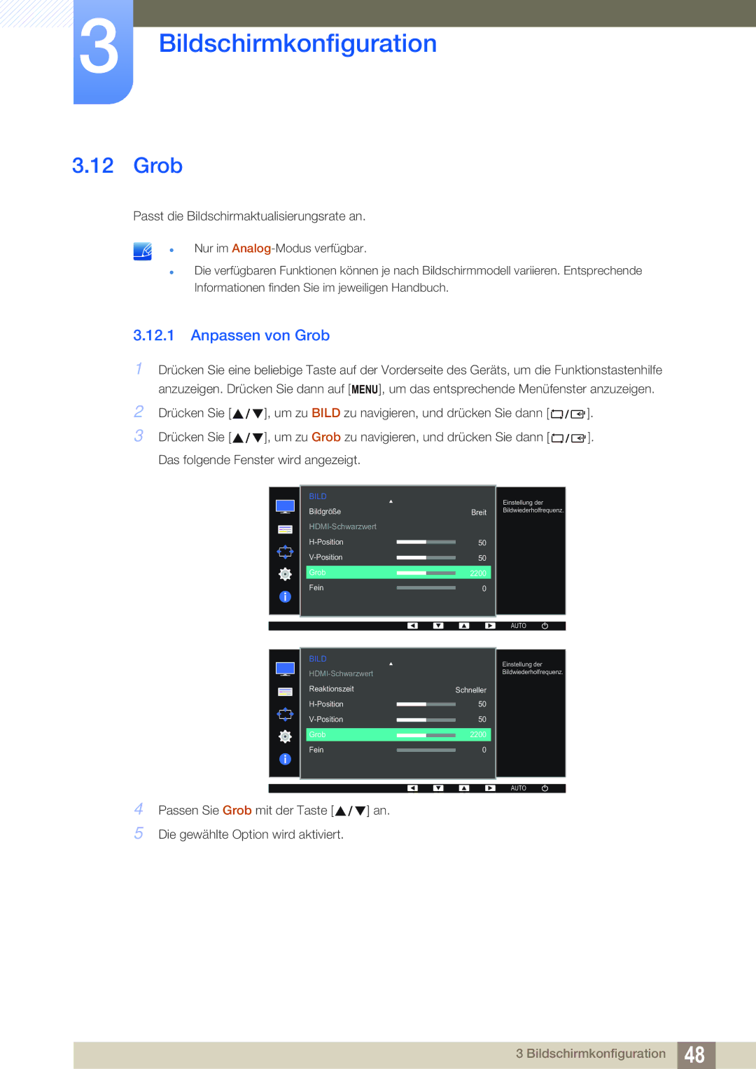 Samsung LS27D391HS/EN, LS24D391HL/EN manual Anpassen von Grob 