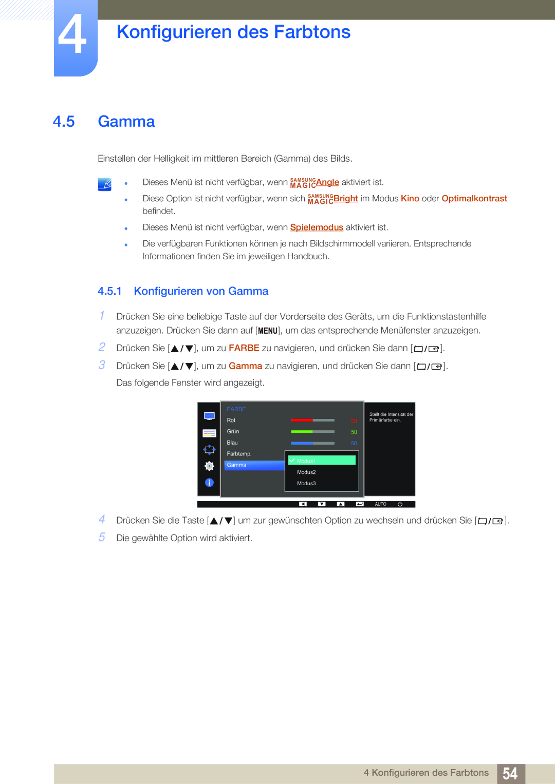 Samsung LS27D391HS/EN, LS24D391HL/EN manual Konfigurieren von Gamma 