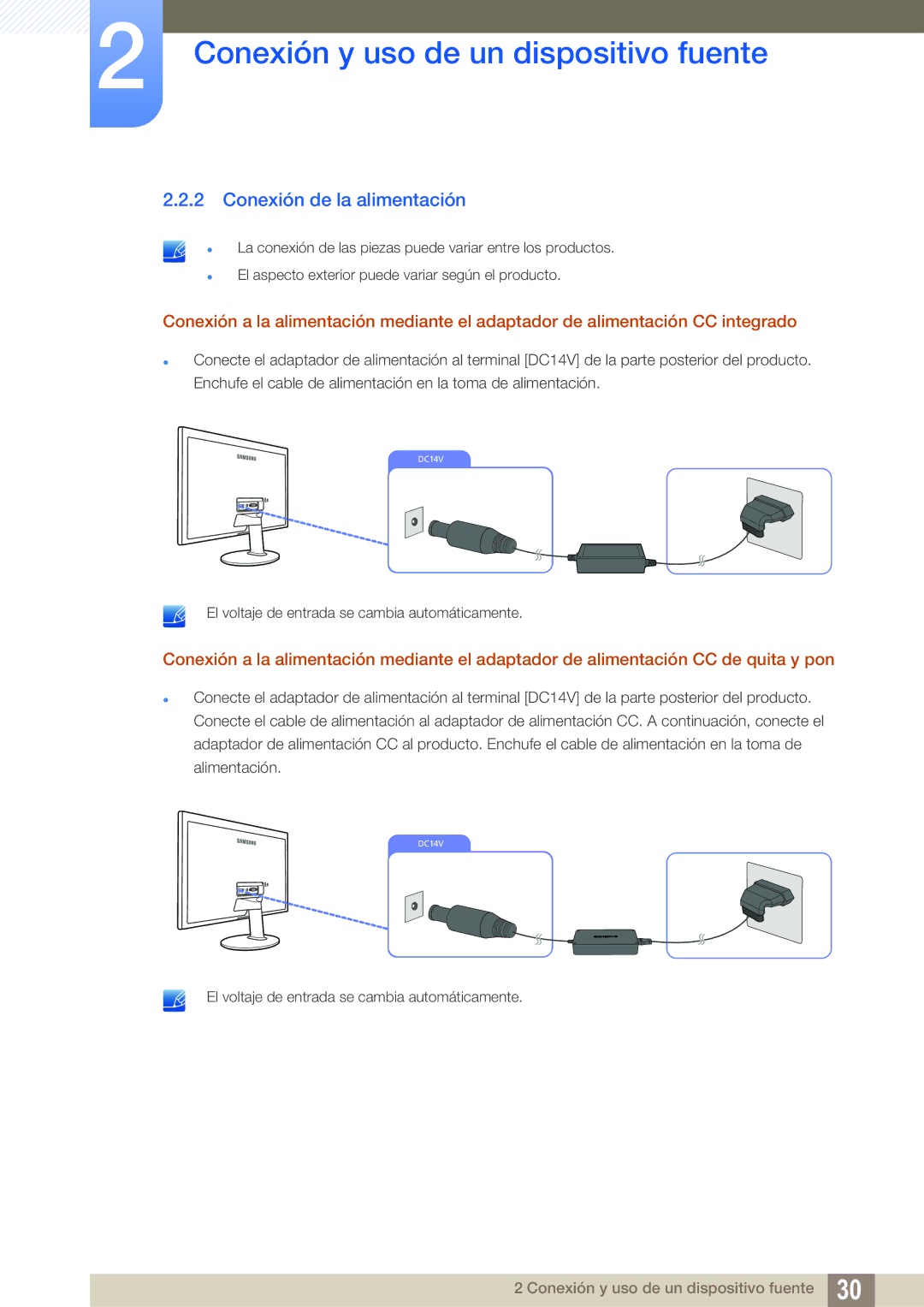 Samsung LS27D391HS/EN, LS24D391HL/EN manual Conexión de la alimentación 