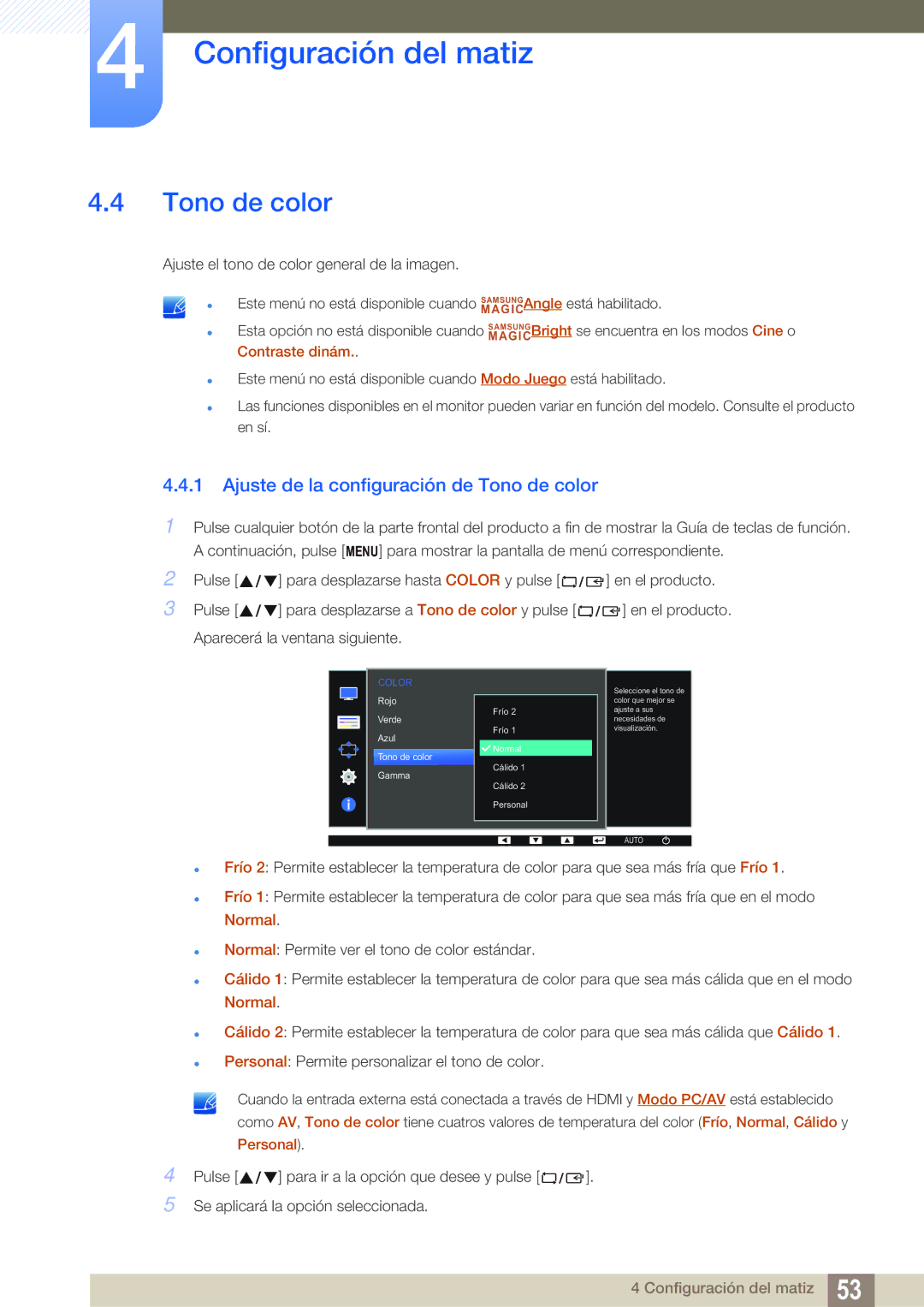 Samsung LS24D391HL/EN, LS27D391HS/EN manual Ajuste de la configuración de Tono de color 