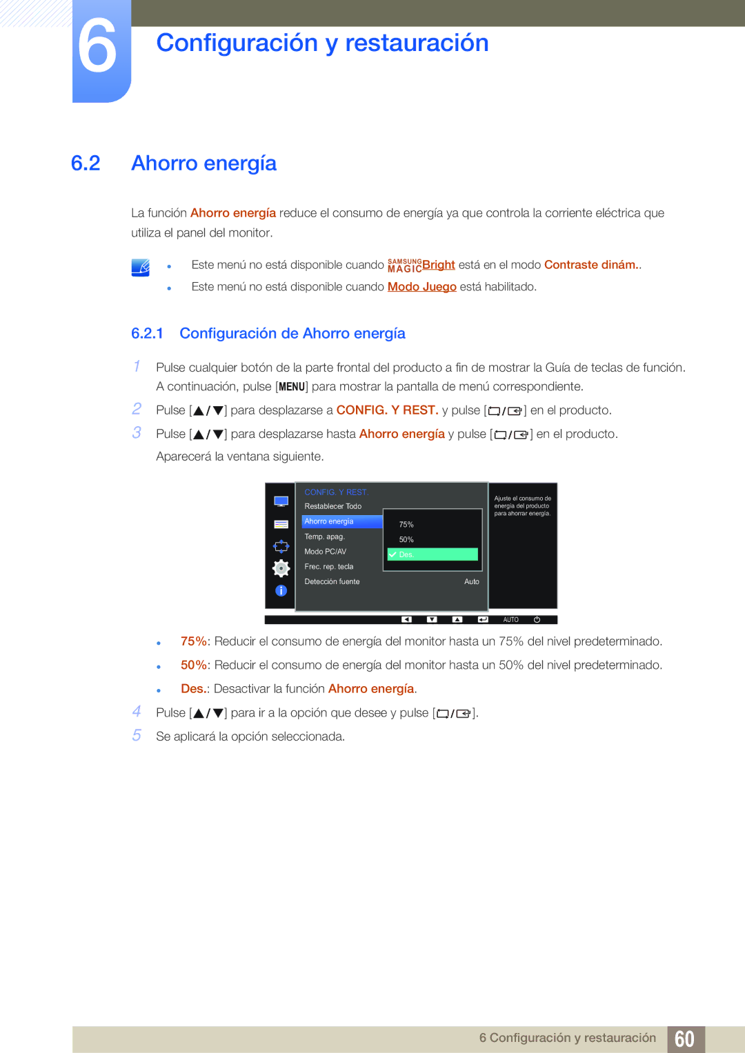 Samsung LS27D391HS/EN, LS24D391HL/EN manual Configuración de Ahorro energía 