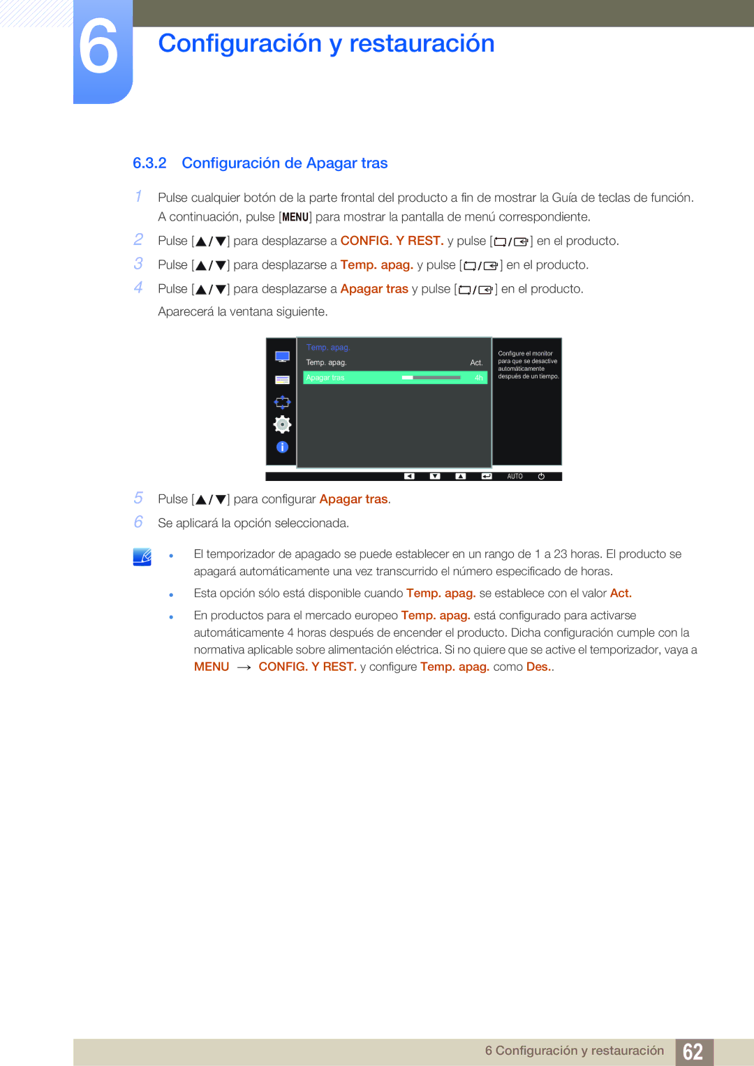 Samsung LS27D391HS/EN, LS24D391HL/EN manual Configuración de Apagar tras 