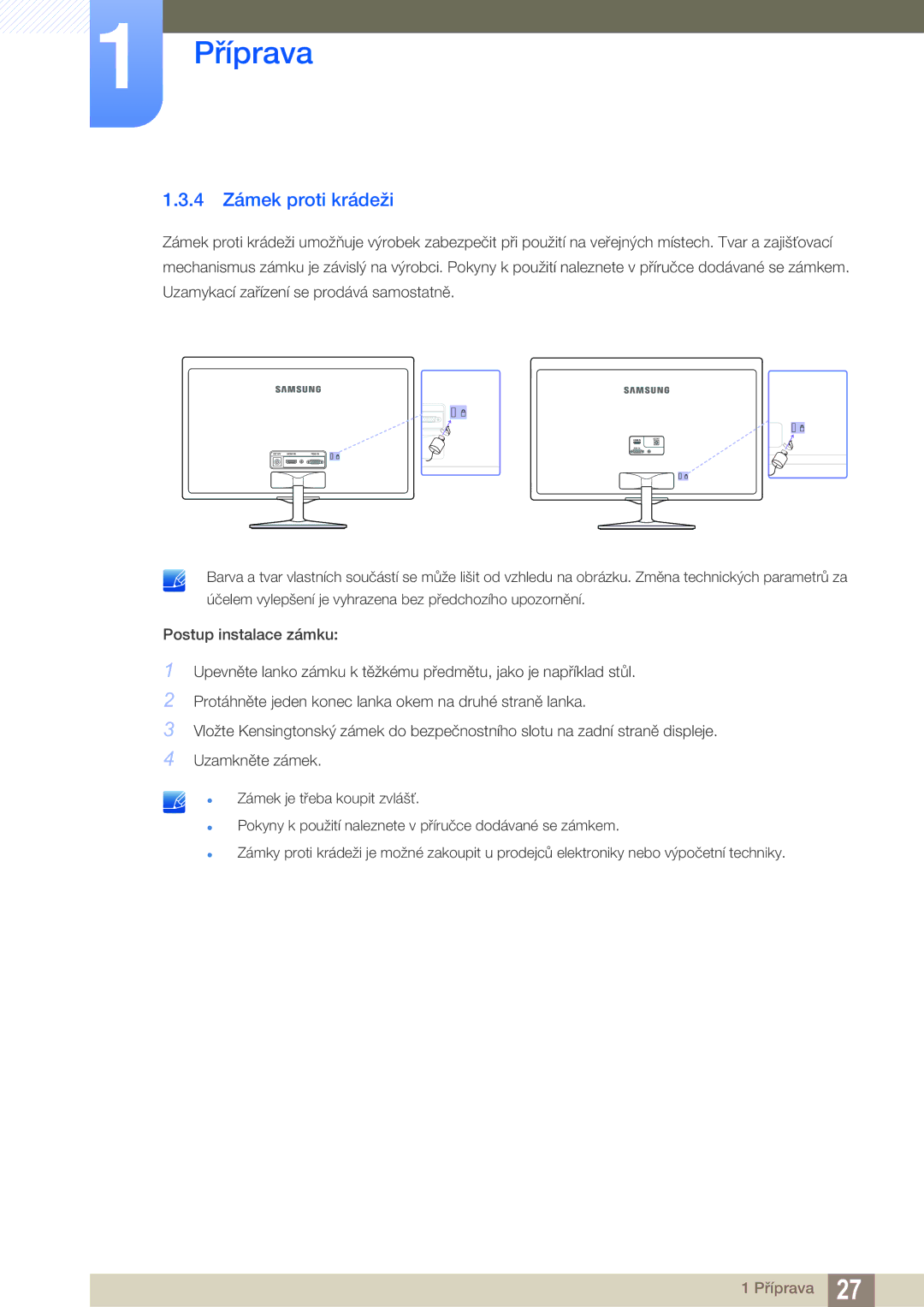 Samsung LS24D391HL/EN, LS27D391HS/EN manual 4 Zámek proti krádeži 