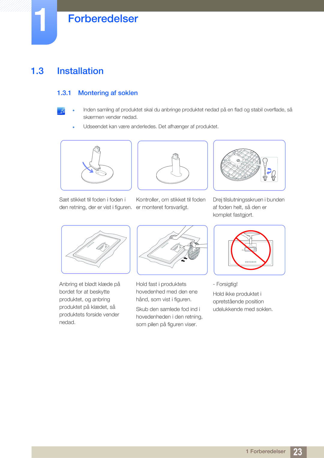 Samsung LS24D391HL/EN, LS27D391HS/EN manual Installation, Montering af soklen 