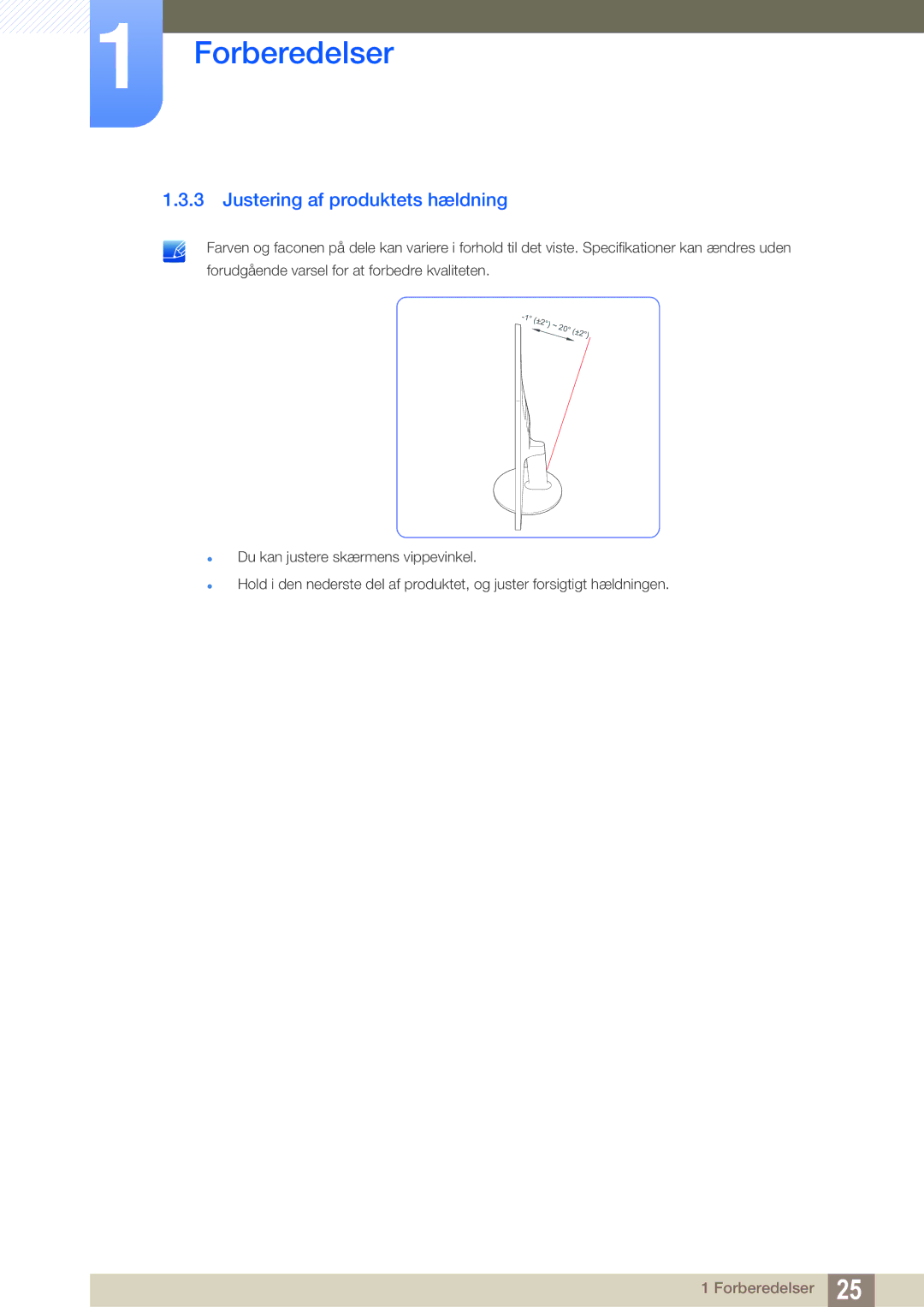 Samsung LS24D391HL/EN, LS27D391HS/EN manual Justering af produktets hældning 