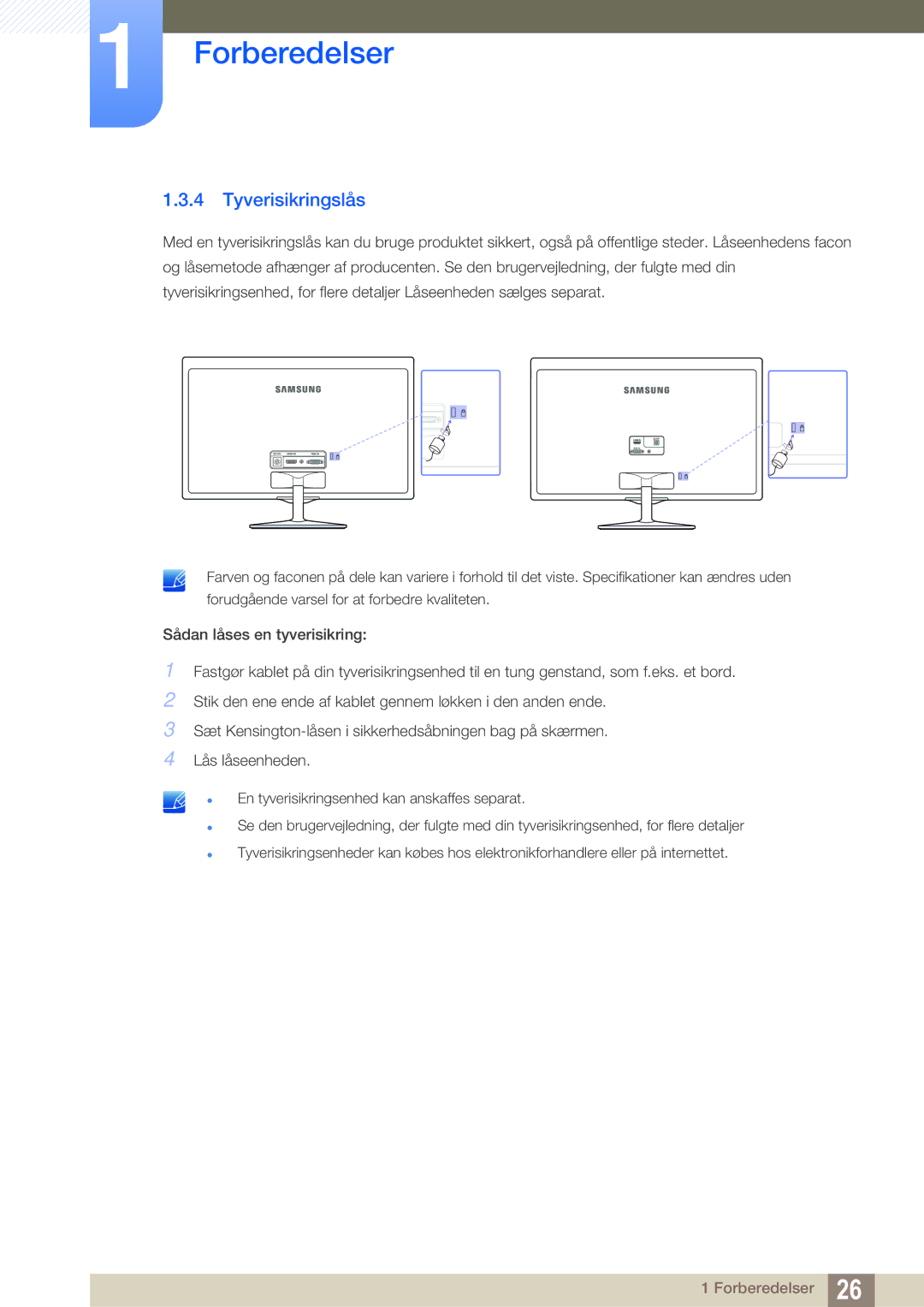 Samsung LS27D391HS/EN, LS24D391HL/EN manual Tyverisikringslås 