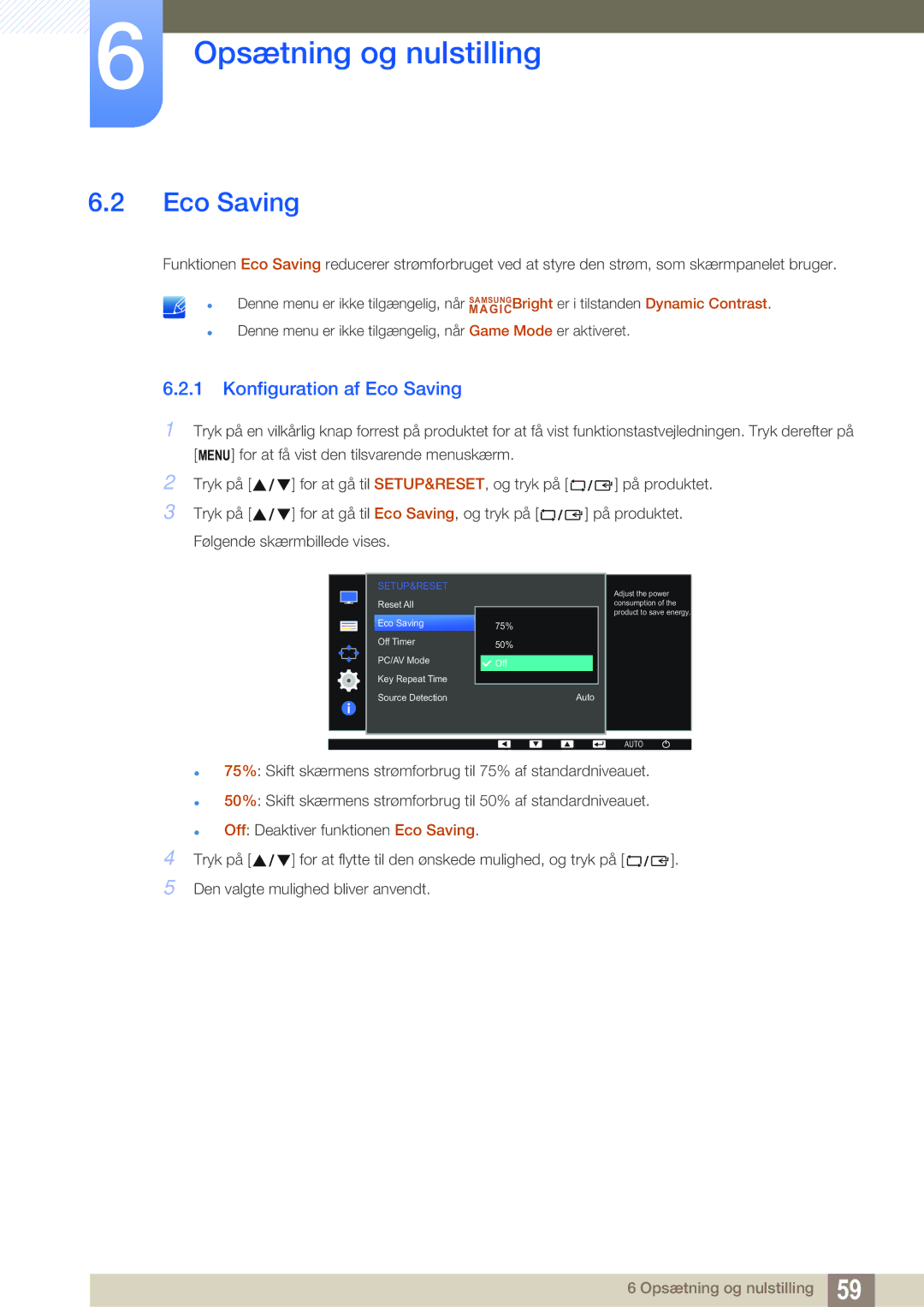 Samsung LS24D391HL/EN, LS27D391HS/EN manual Konfiguration af Eco Saving 