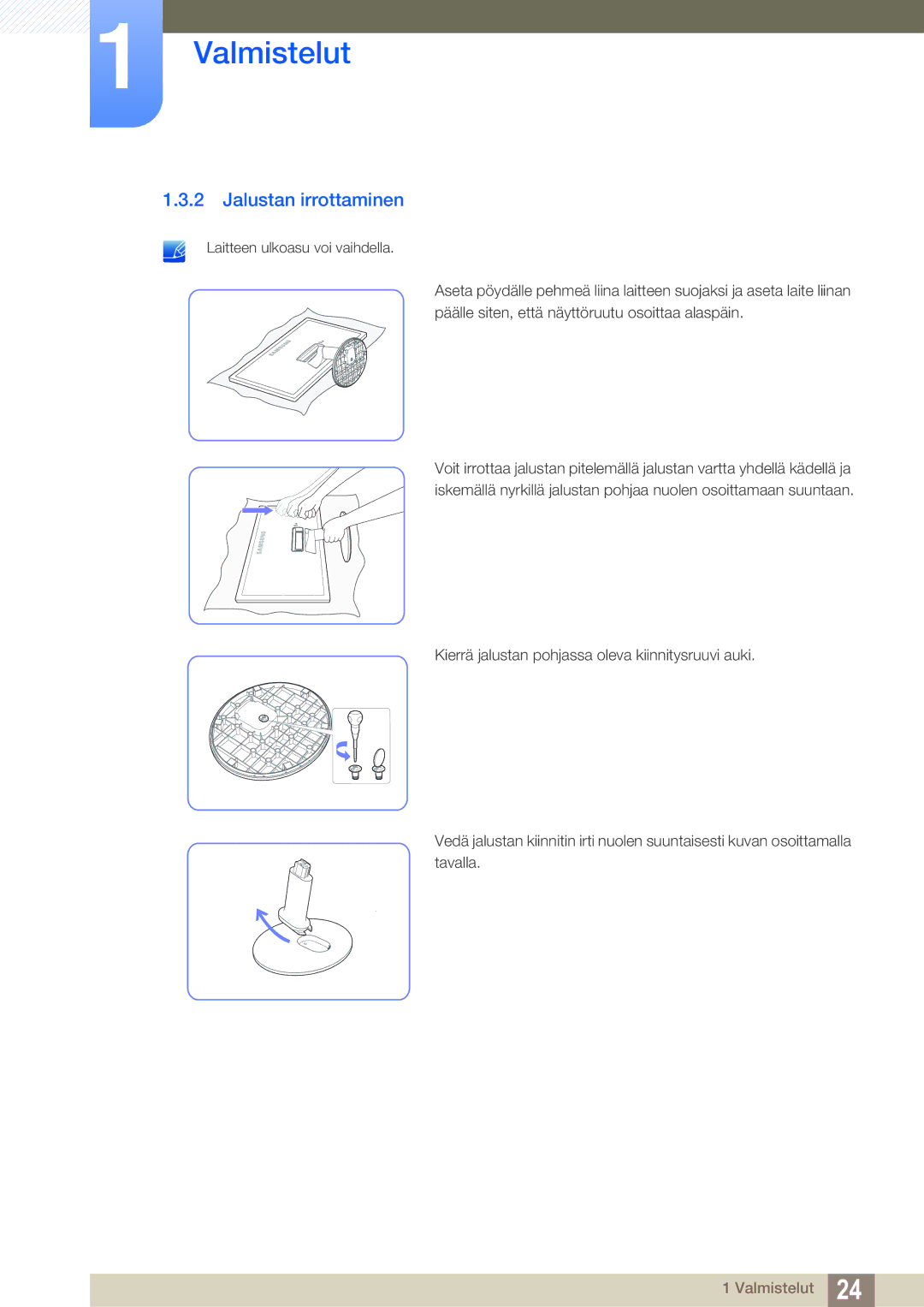 Samsung LS27D391HS/EN, LS24D391HL/EN manual Jalustan irrottaminen 