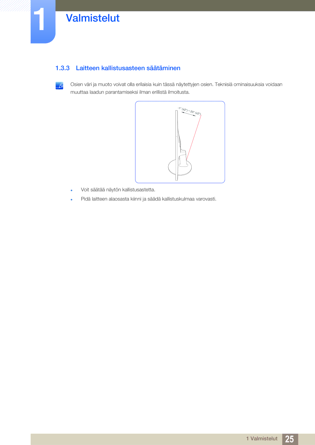 Samsung LS24D391HL/EN, LS27D391HS/EN manual Laitteen kallistusasteen säätäminen 